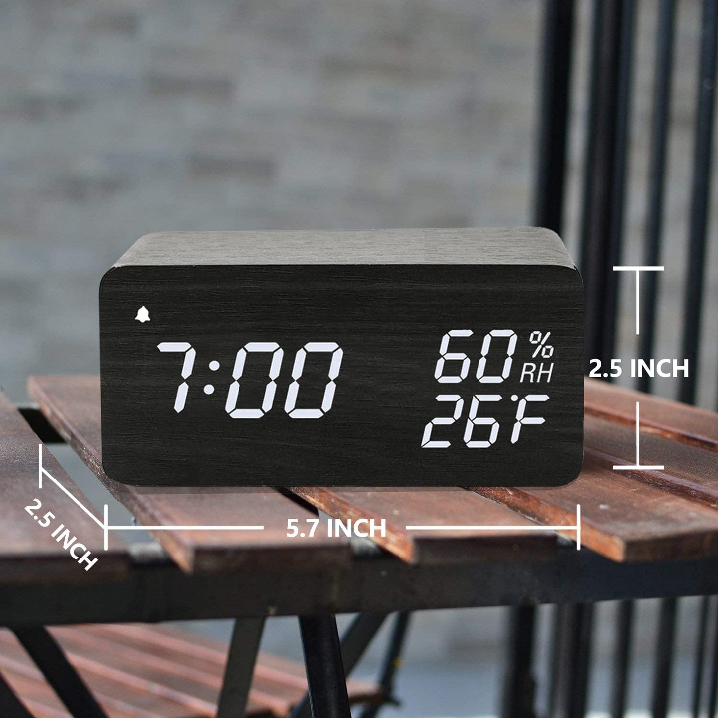 Alarm Clock, Wooden Digital Alarm Clock with Wireless Charging, 3 Alarms LED Display, Sound Control and Snooze Dual for Bedroom, Bedside, Office