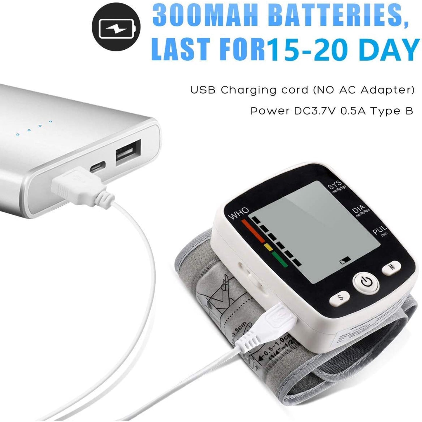 BDUN Blood Pressure Monitor, Wrist Blood Pressure Cuff Monitor with USB Charging, Automatic Digital BP Machine,Voice Broadcast, Large Display Screen