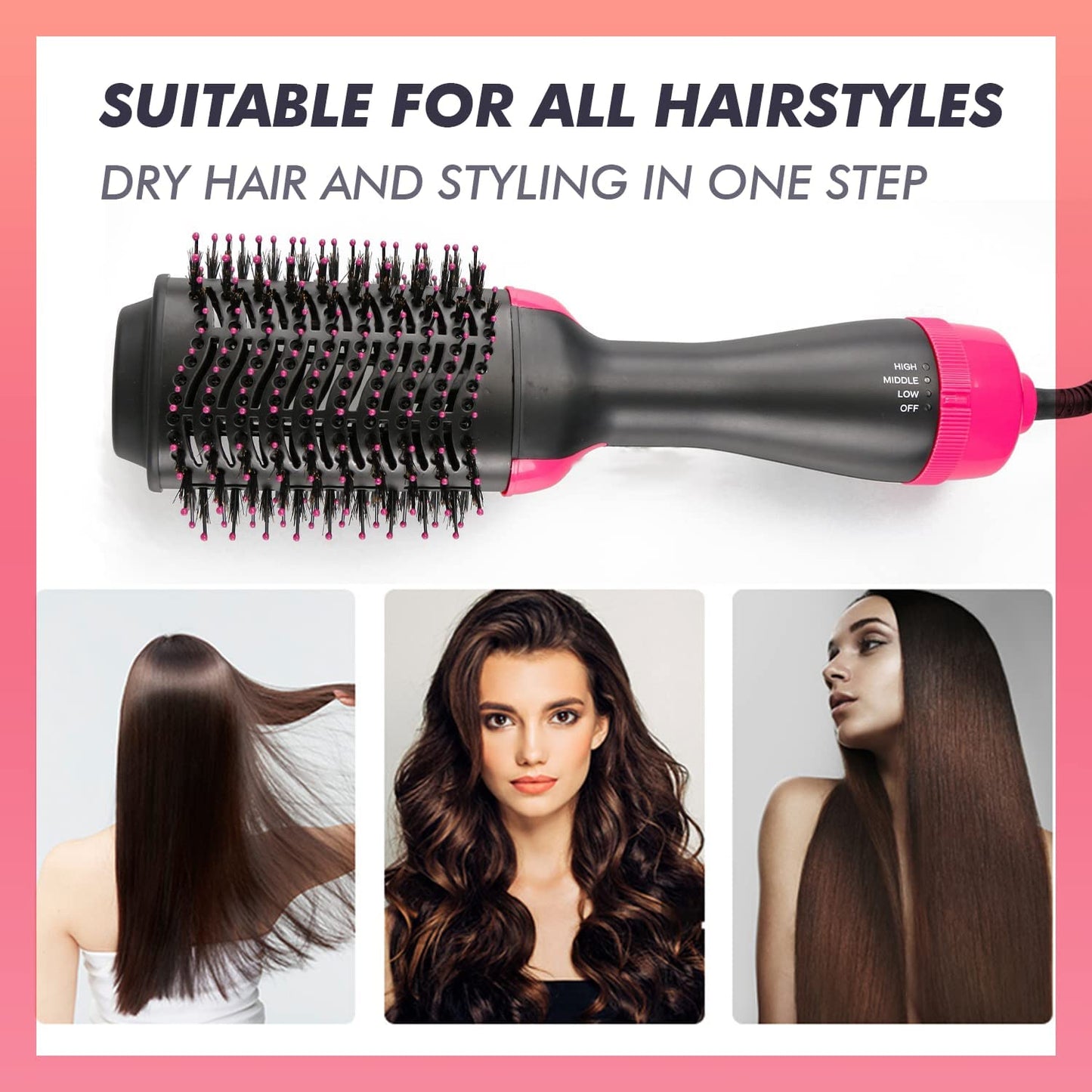 Hair Dryer Brush Blow Dryer Brush in One, Professional Hot Air Brush 4 in 1 One Step Hair Dryer and Styler Volumizer with Negative Ion for Drying, Straightening, Curling, Salon for All Hair Types