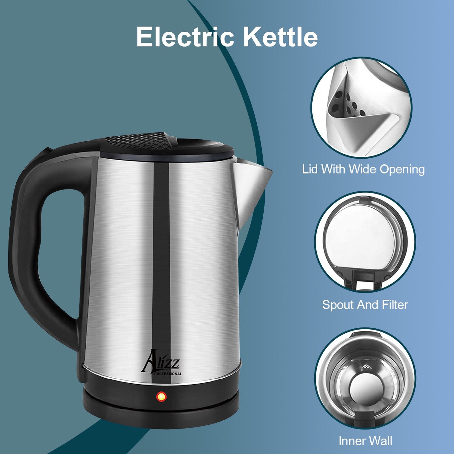 Electric Kettle Water Boiler for Tea Coffee Stainless Steel 1.8L Large Cordless Hot Water Pot BPA Free with Auto Shut-Off Boil-Dry Protection LED Light 2000W