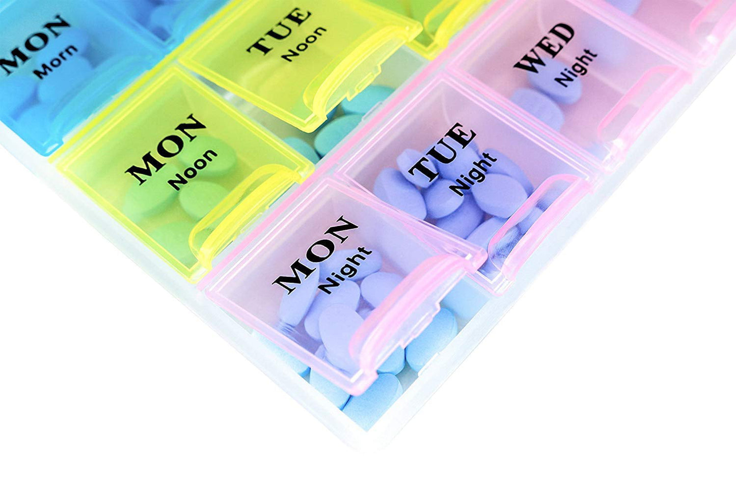 Weekly Pill Organizer, (Pack of 2) 21 Day Pill Planners for Pills Vitamins & Medication, 3 Times-a-Day Medication Reminder Boxes, Easy to Read & Travel Friendly