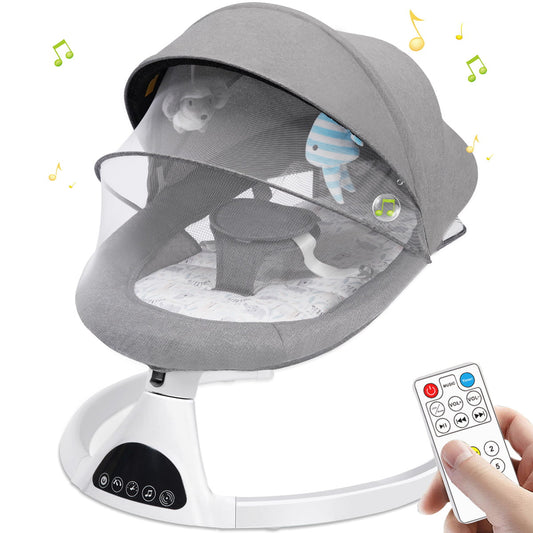 Electric Baby Swing for Infants, Bluetooth Swing Remote Control Baby Bouncer Baby Rocker with Intelligence Timing, Grey