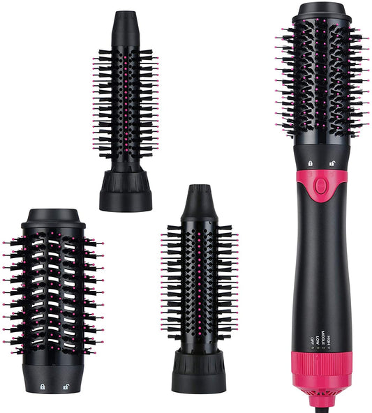 Hair Dryer Brush & Volumizer with Negative Ionic Technology, Detachable & Interchangeable Brush Head, Hot Air Brush for Curling, Straightening & Styling, Heat Protective Glove Included