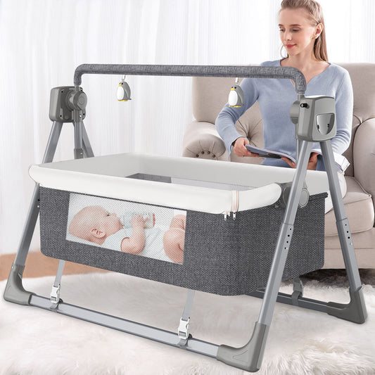 Baby Bassinet for Infants, Auto-Swing Bedside Sleeper One-Click Folding Toddler Bassinet with 5 Natural Sway Speeds & Bluetooth Music