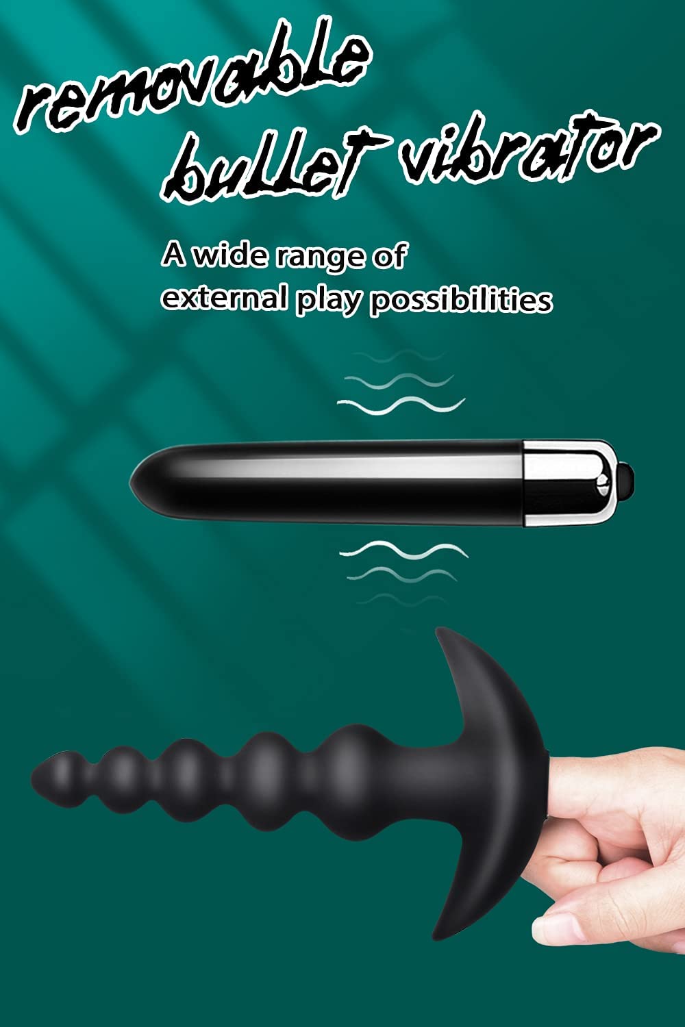 CENTEREL Vibrating Anal Beads Butt Plug - Flexible Silicone 16 Vibration Modes Graduated Design Anal Sex Toy Waterproof Bullet Vibrator for Men, Women and Couples