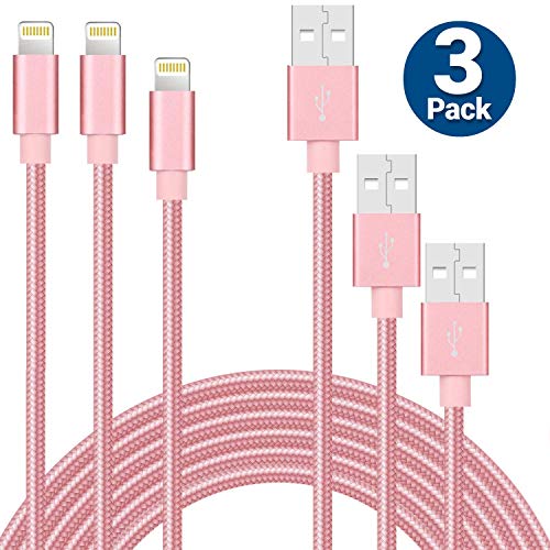 SPBPQY Extra Long Phone Charger [3-Pack 6FT 10FT 10FT] Nylon Braided USB Charge & Data Sync Cable Cord Compatible with iPhone Case X/8/8 Plus/7/7 Plus/ 6/6s Plus/5s/5,iPad Mini Case - Pink