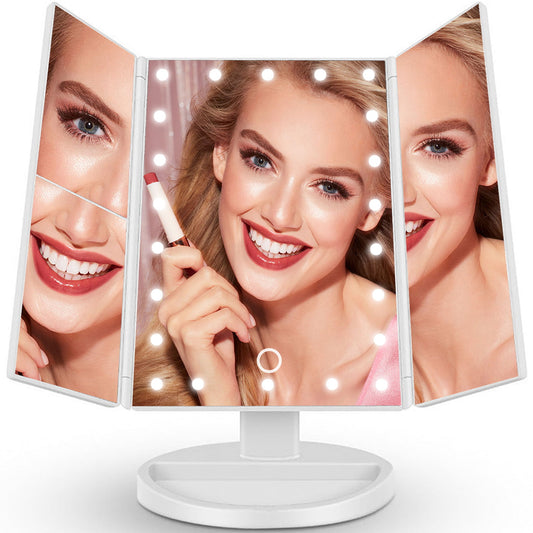 Makeup Mirror Vanity Mirror with Lights, Touch Control Trifold Mirror, Portable High Definition Cosmetic Lighted up Mirror with 22 LED Lights, Travel Mirror for Women Gift