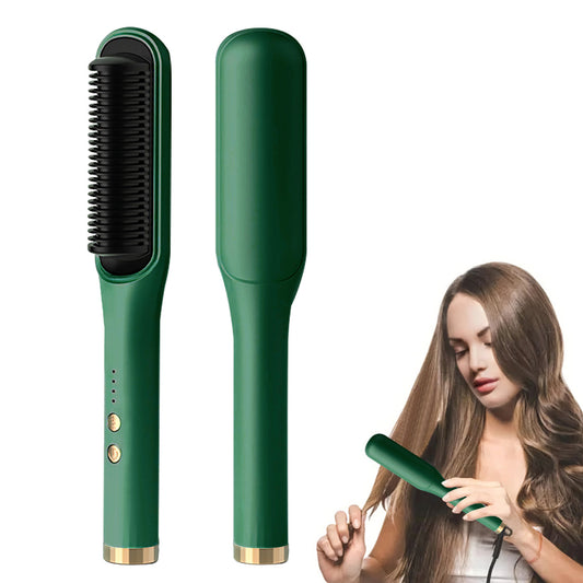 Hair Straightener Brush – Hair Straightening Iron with Built-in Comb, 20s Fast Heating & 4 Temp Settings & Anti-Scald for Women