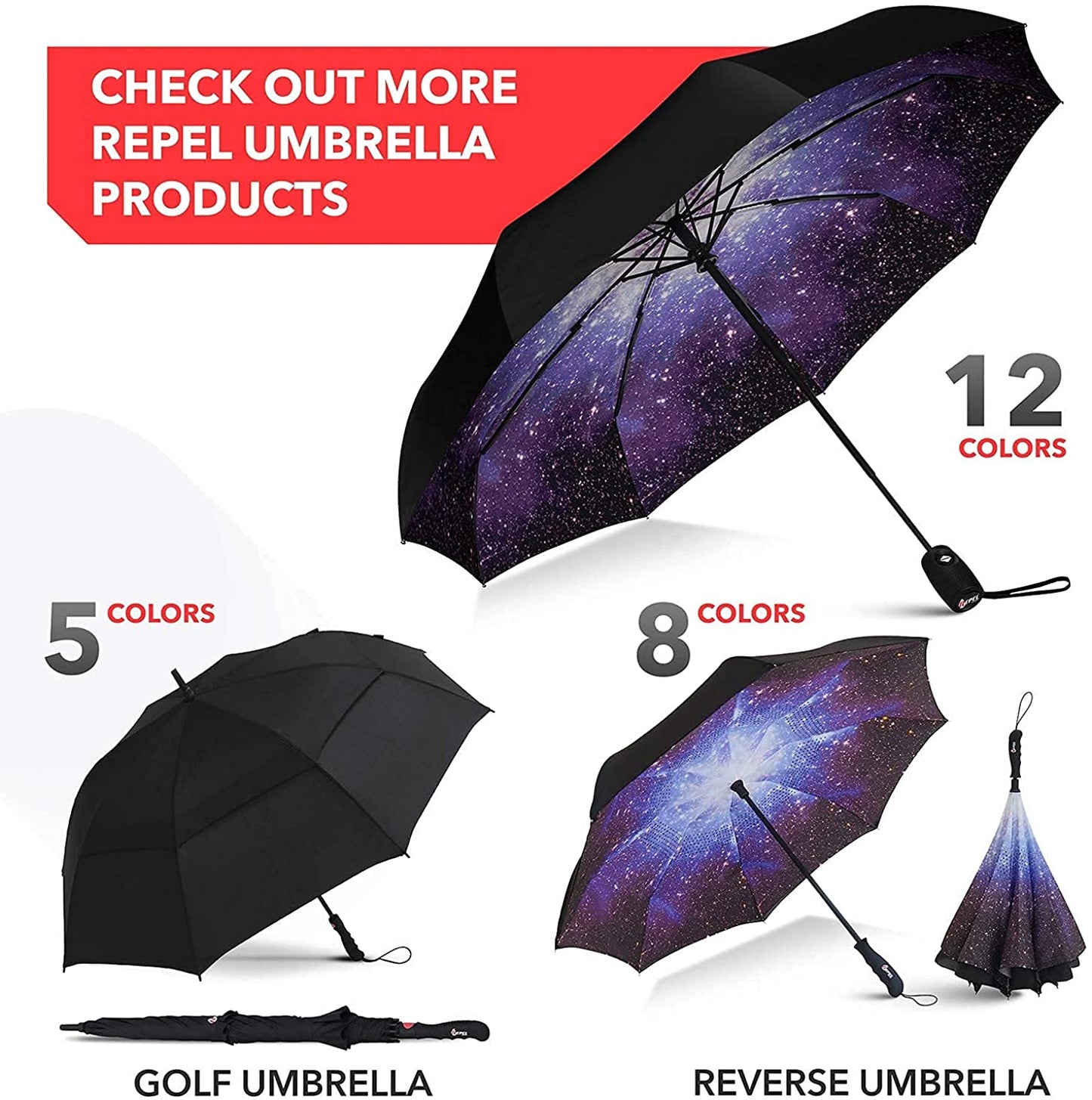 Repel Umbrella Windproof Travel Umbrella - Wind Resistant, Small - Compact, Light, Automatic, Strong, Mini, Folding and Portable - Backpack, Car, Purse Umbrellas for Rain - Men and Women