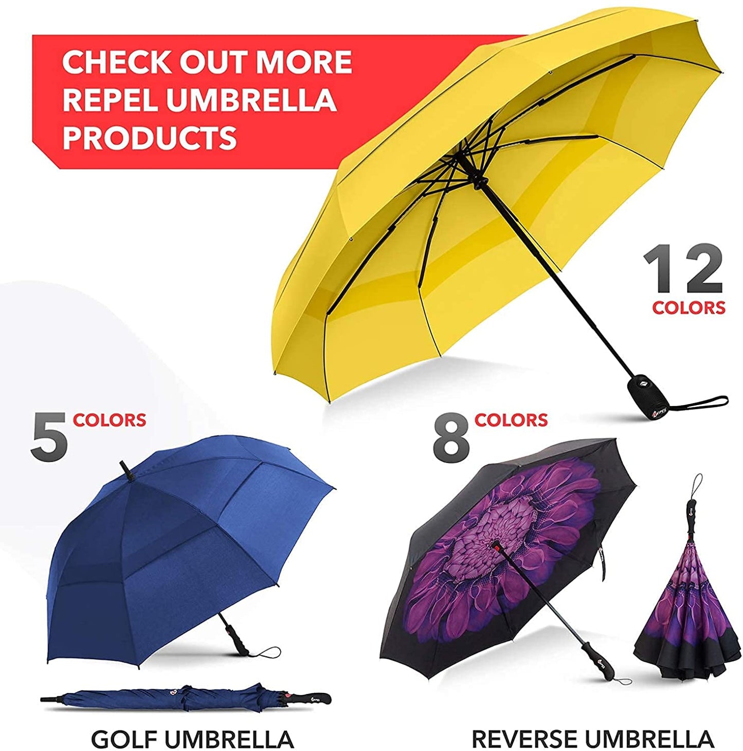 Repel Umbrella Windproof Travel Umbrella - Wind Resistant, Small - Compact, Light, Automatic, Strong, Mini, Folding and Portable - Backpack, Car, Purse Umbrellas for Rain - Men and Women