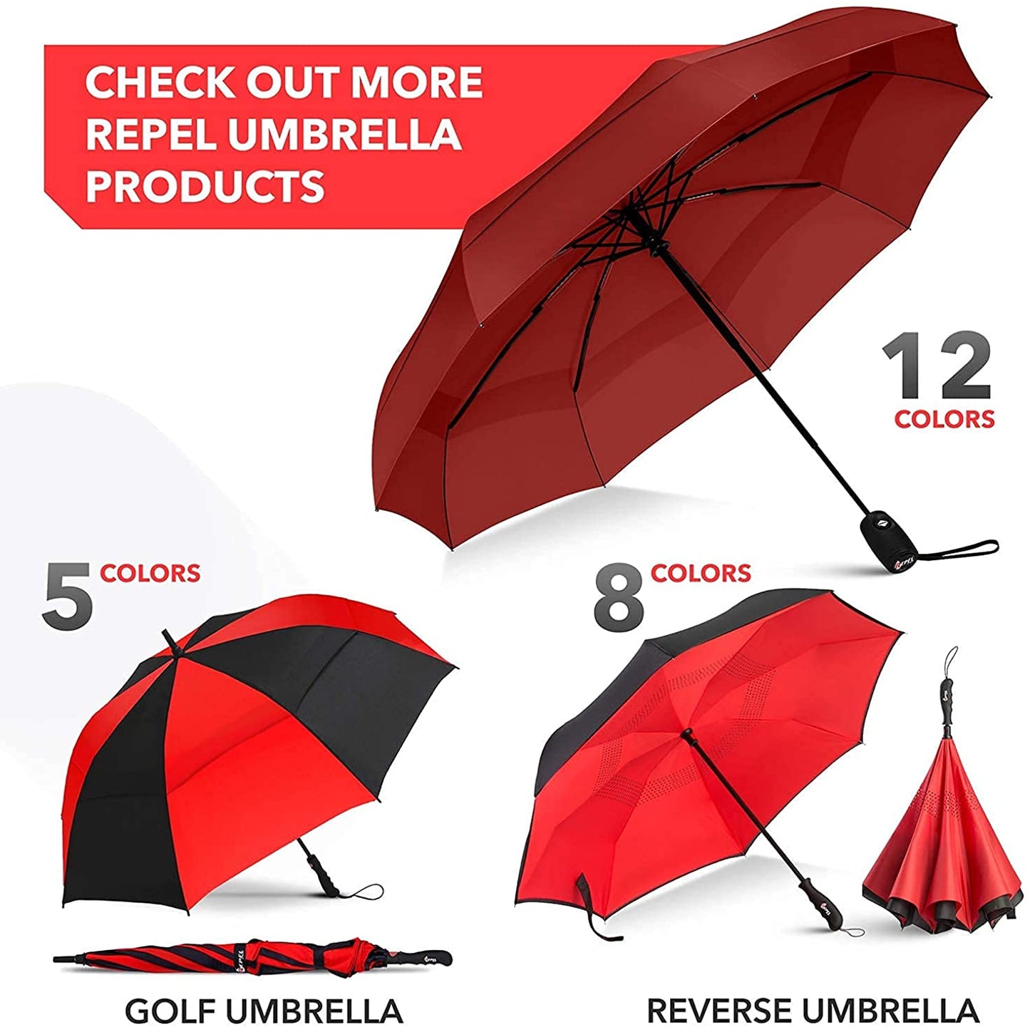 Repel Umbrella Windproof Travel Umbrella - Wind Resistant, Small - Compact, Light, Automatic, Strong, Mini, Folding and Portable - Backpack, Car, Purse Umbrellas for Rain - Men and Women