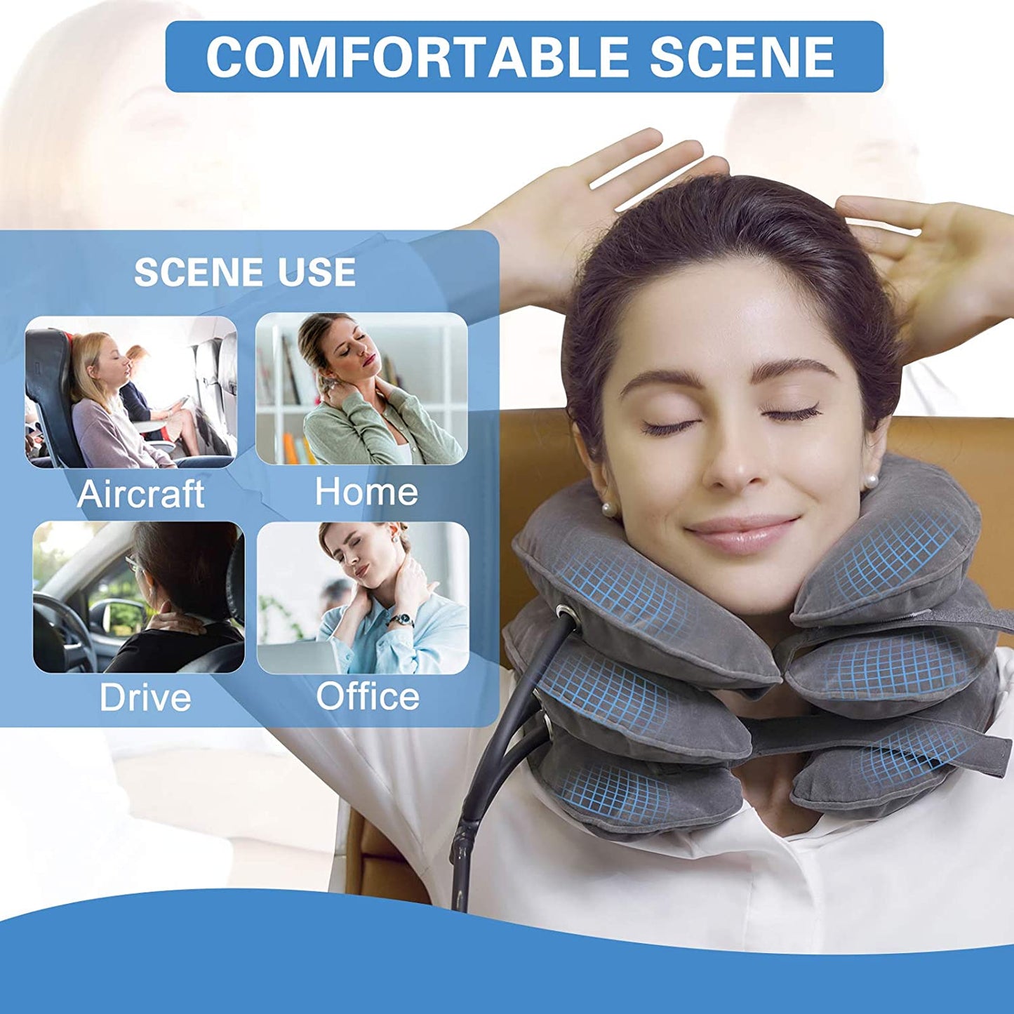 Cervical Neck Traction Device Inflatable Neck Support, Adjustable Neck Brace is Good for Spine Alignment and Chronic Neck Pain Relief, Traction Collar is Easy to Use at Home or Office