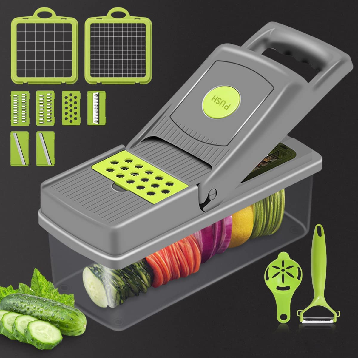 14-in-1 Vegetable Chopper Multi-functional Onion Chopper Cutter Stainless Steel Blades Vegetable Slicer Container Slicer Dicer Cutter Ideal for Fruits