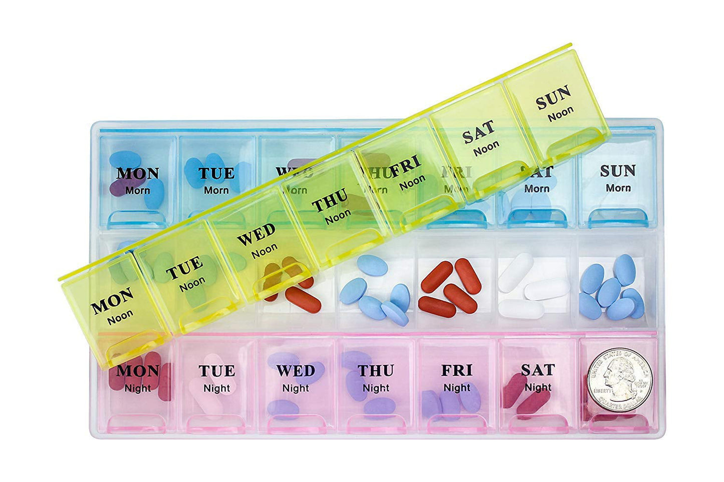 Centerel 2 Pack Weekly Pill Organizer, 3 Times a Day Medicine Organizer, Pill Box Easy to Read & Travel Friendly