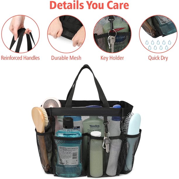 Mesh Shower Caddy Portable for College Dorm Room Essentials, Portable Shower Caddy Dorm with 8-Pocket Large Capacity, Shower Bag for Beach, Swimming, Gym