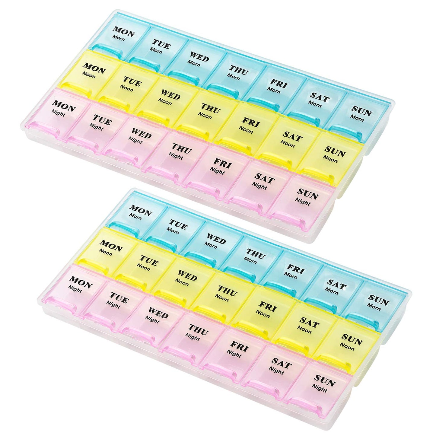 Centerel 2 Pack Weekly Pill Organizer, 3 Times a Day Medicine Organizer, Pill Box Easy to Read & Travel Friendly