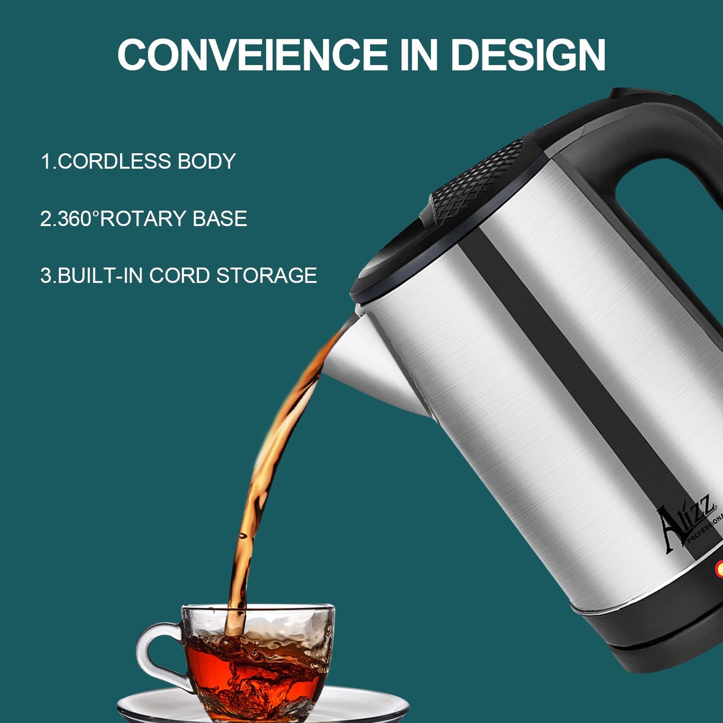 Electric Kettle Water Boiler for Tea Coffee Stainless Steel 1.8L Large Cordless Hot Water Pot BPA Free with Auto Shut-Off Boil-Dry Protection LED Light 2000W