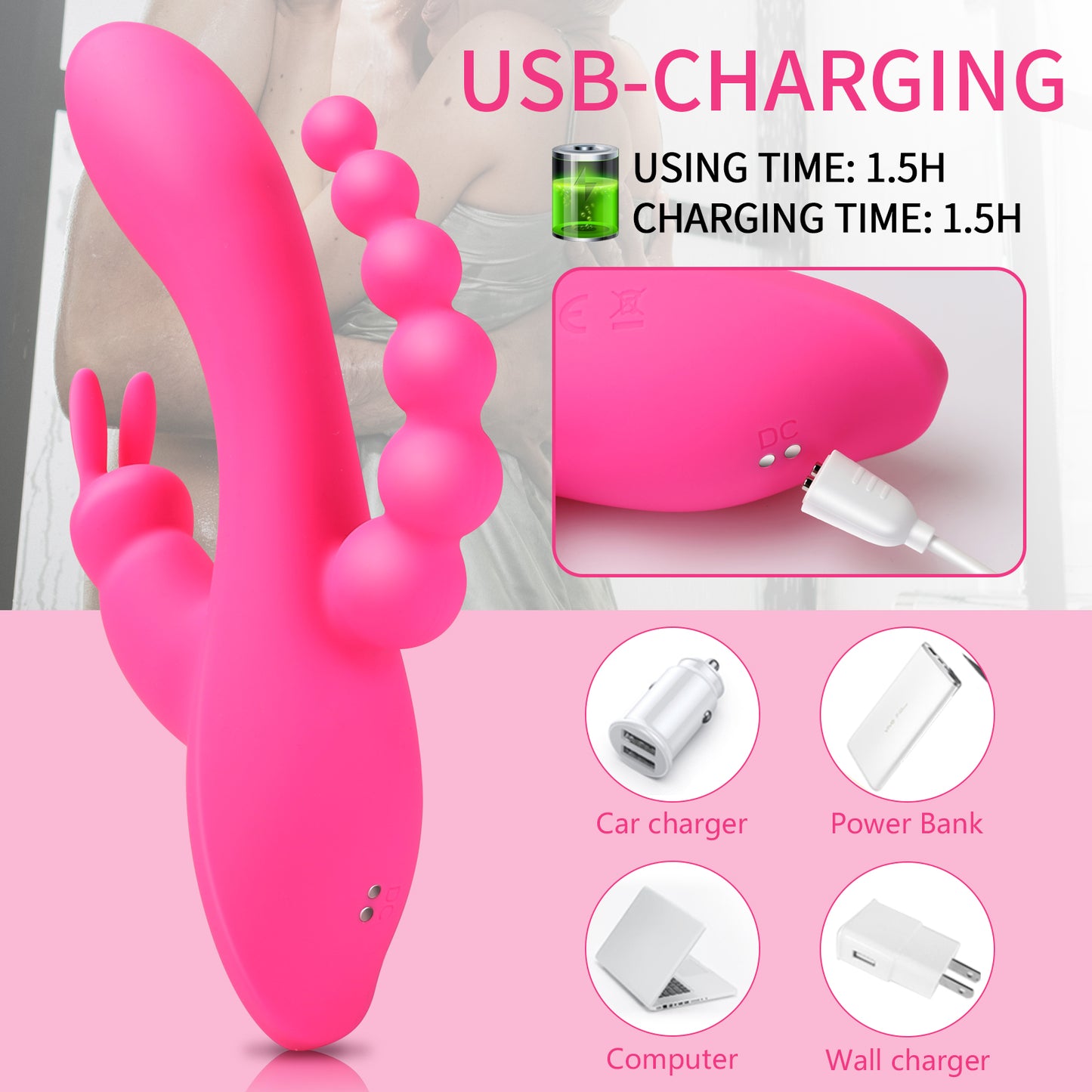 CENTEREL 3 In 1 Rabbit Vibrator Dildo Rechargeable Vibrator Clitoris Stimulator Silicone Sex Toys with 7 Powerful Vibration Modes G Spot Massager Adult Toys for Women