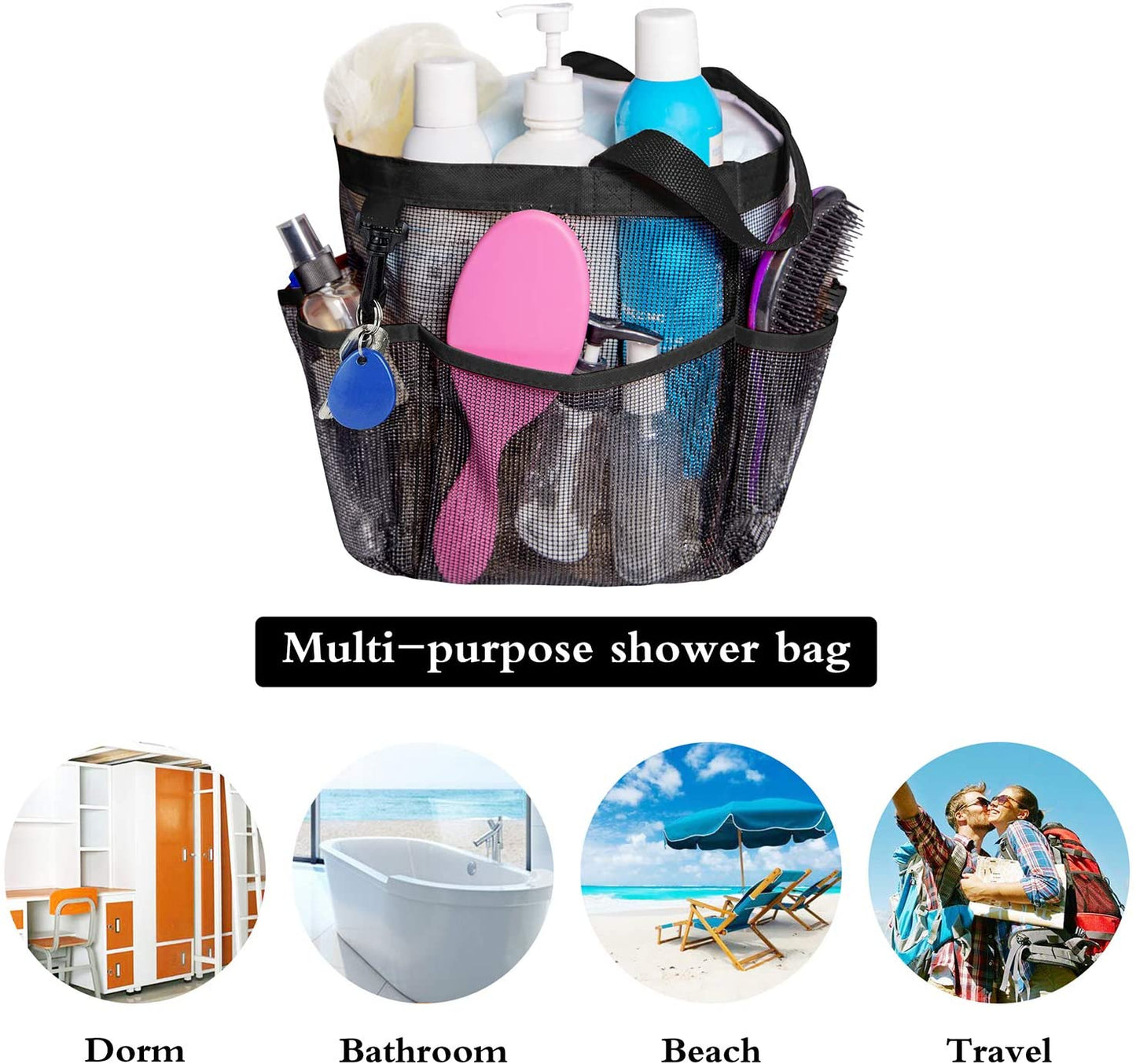 Packable Mesh Shower Caddy, Quick Dry Mesh Shower Bag Bath Organizer for College Dorms, Gym, Camping, and Travel (Blue)