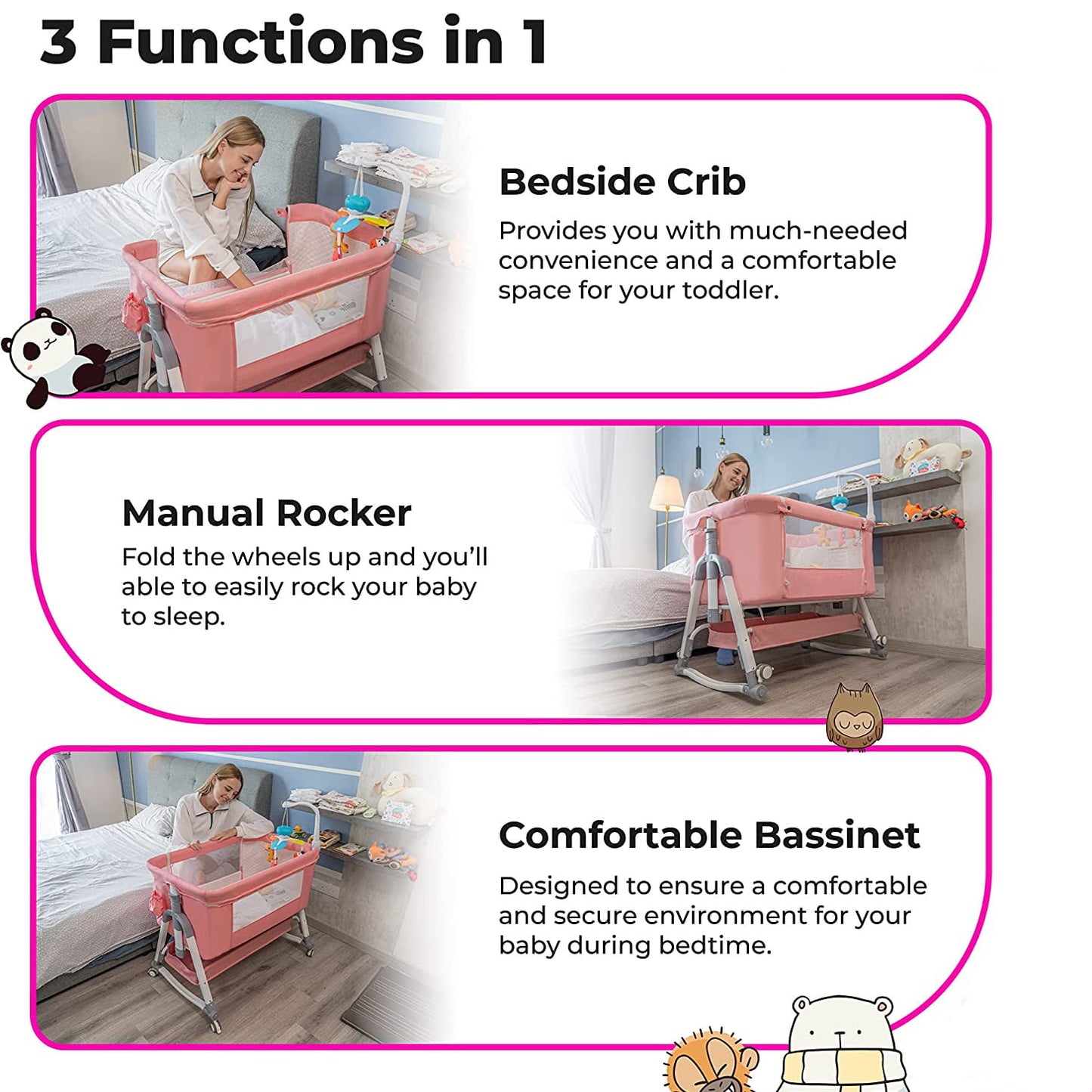 Baby Bassinet, Portable Bassinet Crib, Bedside Sleeper Baby Bed for Newborns Girl Boy Infant with Storage Bag