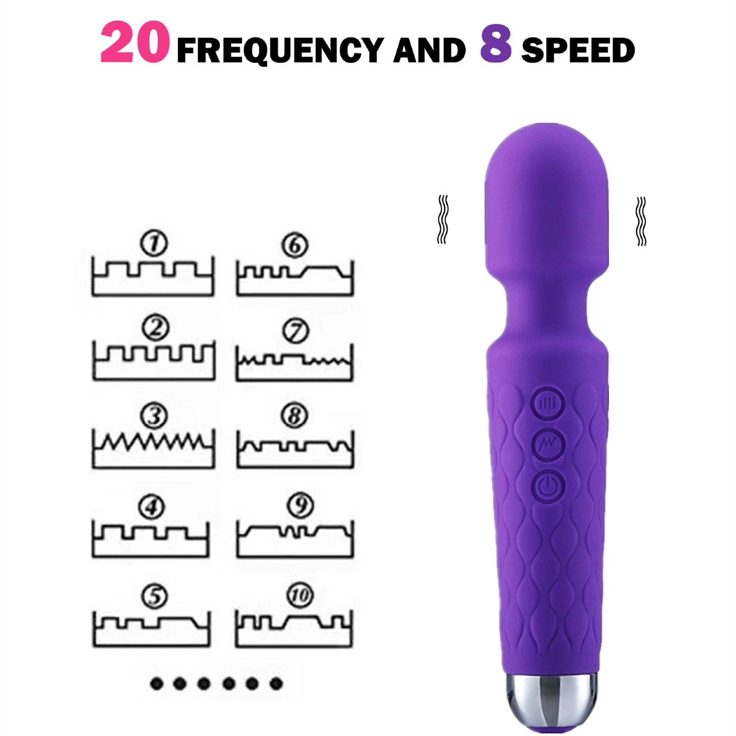 Wand Massager Vibrator G Spot Vibrator Wand with 8 Speeds 20 Vibration Modes, Quiet Cordless Personal Massager Sex Toys for Women-Purple