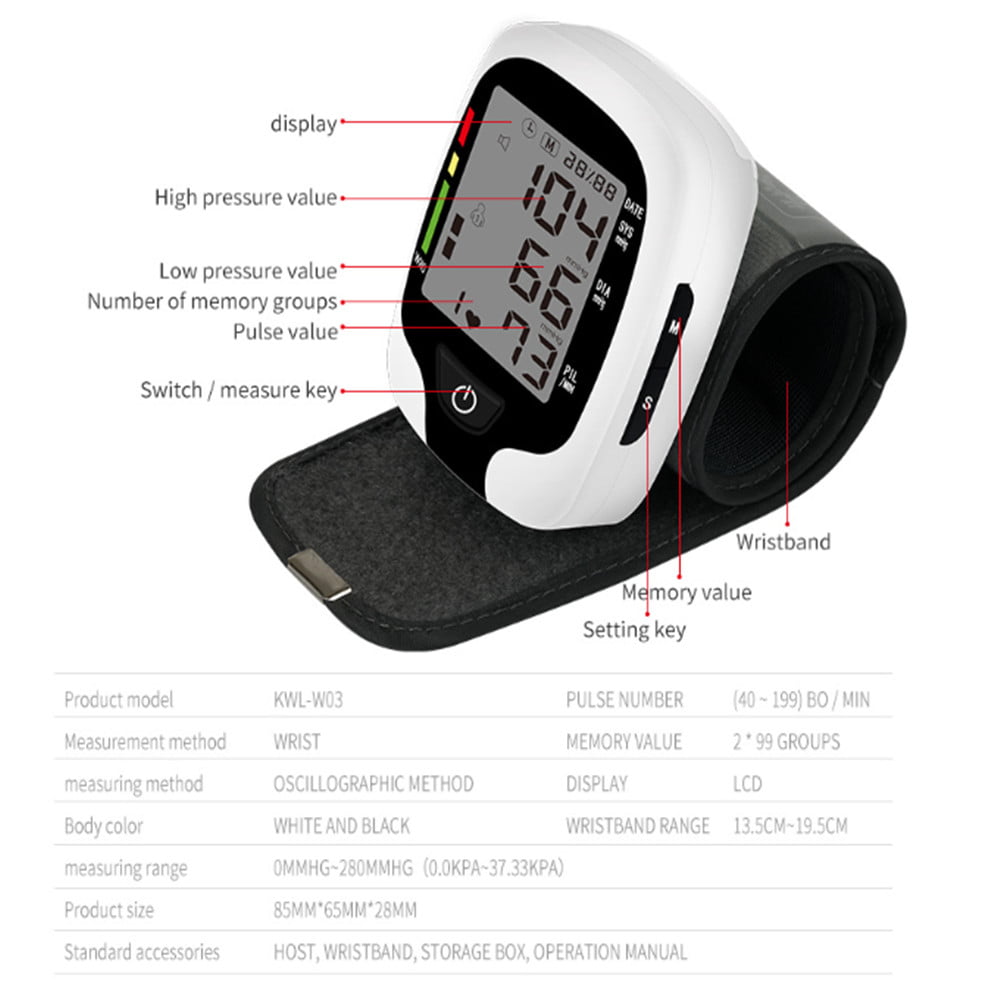 Blood Pressure Monitors - BDUN Automatic Blood Pressure Machine Wrist BP Monitor Cuff with Heart Rate, Memory and Carrying Case