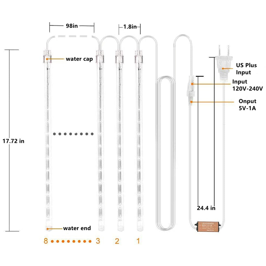 Christmas Lights, Meteor Shower Icicle String Lights, 18 Inches 8 Tubes 288 LED Christmas Lights Outdoor Dropping Lights, Hanging Falling Rain Lights Holiday Christmas Tree Lights, Blue