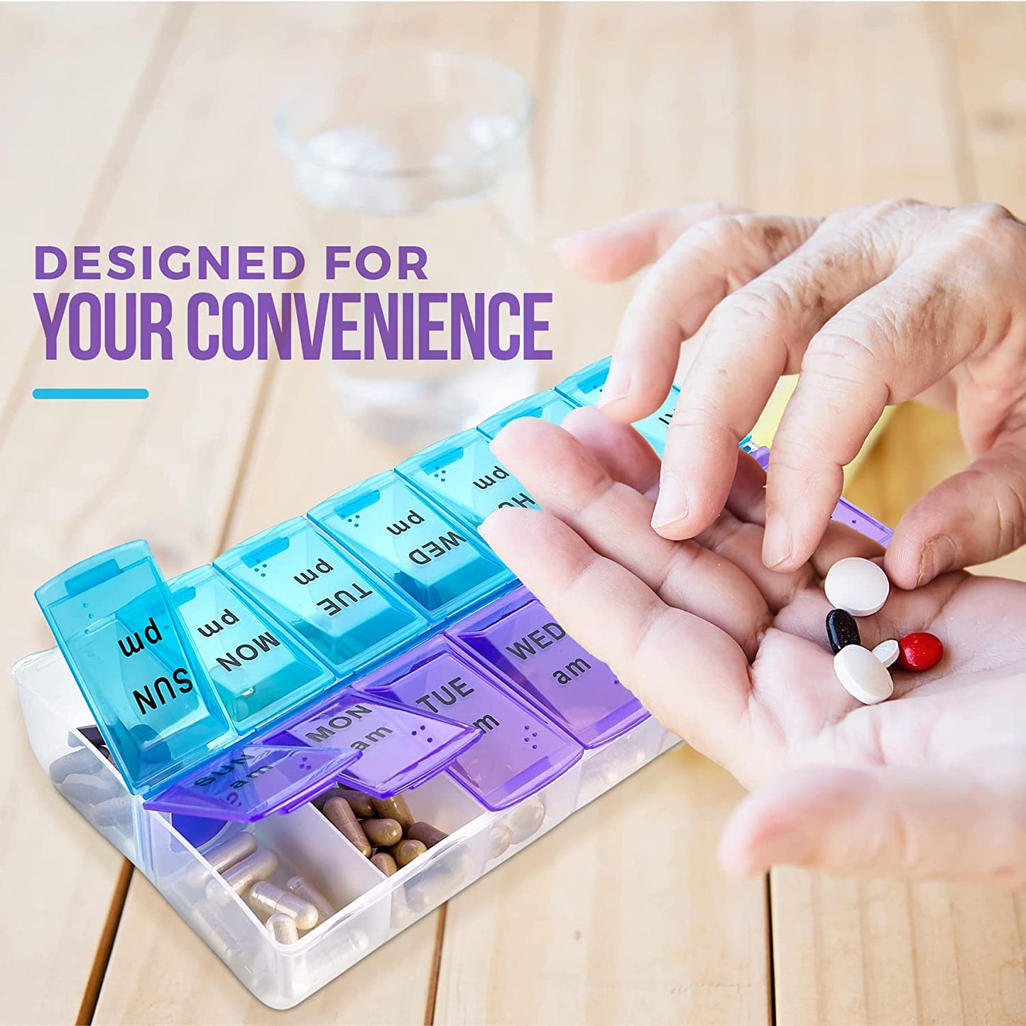 2 Pack Travel Weekly (7-Day) AM/PM Pill Organizer, Twice-a-Day Pill Case, Pill Planners, Vitamins