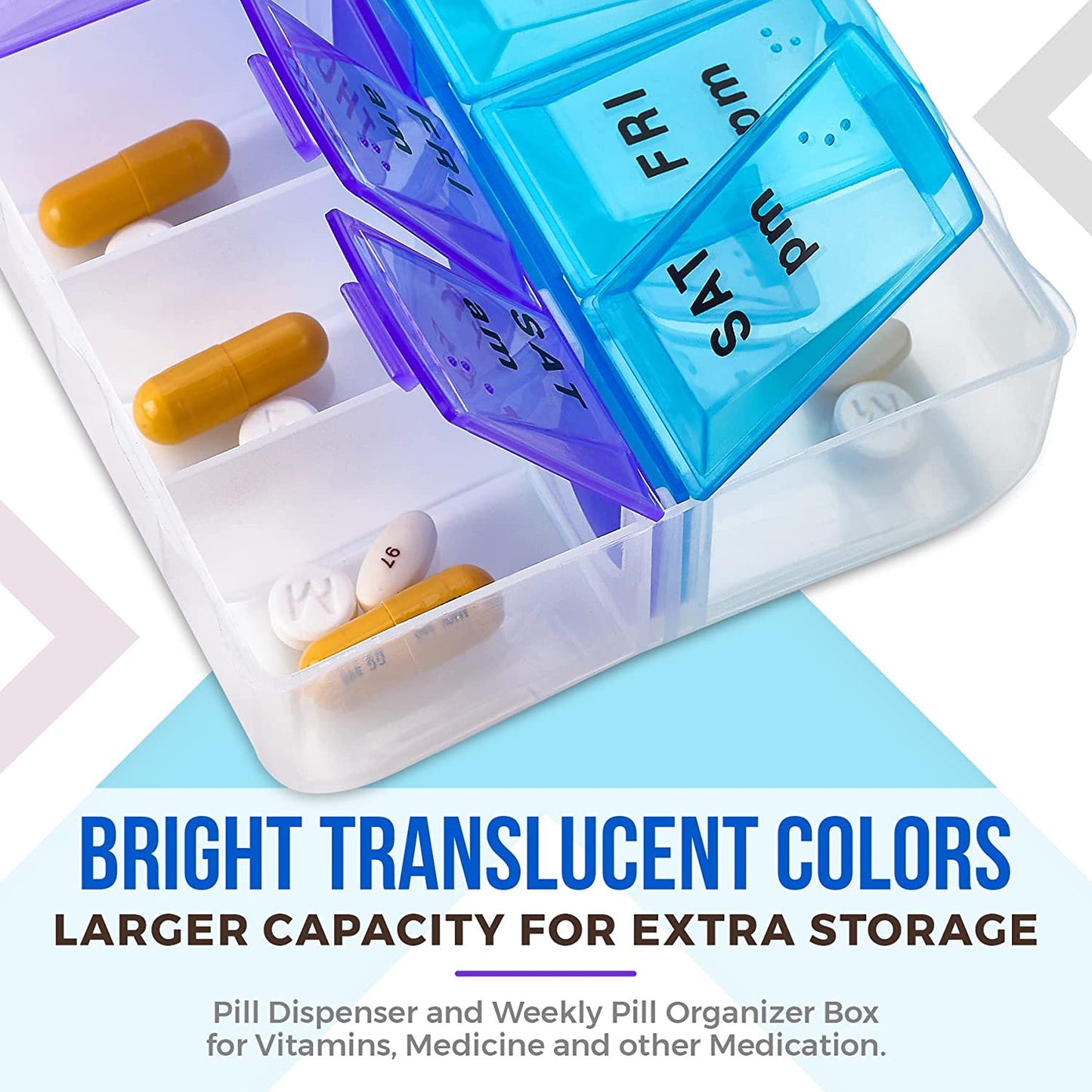 2 Pack Travel Weekly (7-Day) AM/PM Pill Organizer, Twice-a-Day Pill Case, Pill Planners, Vitamins