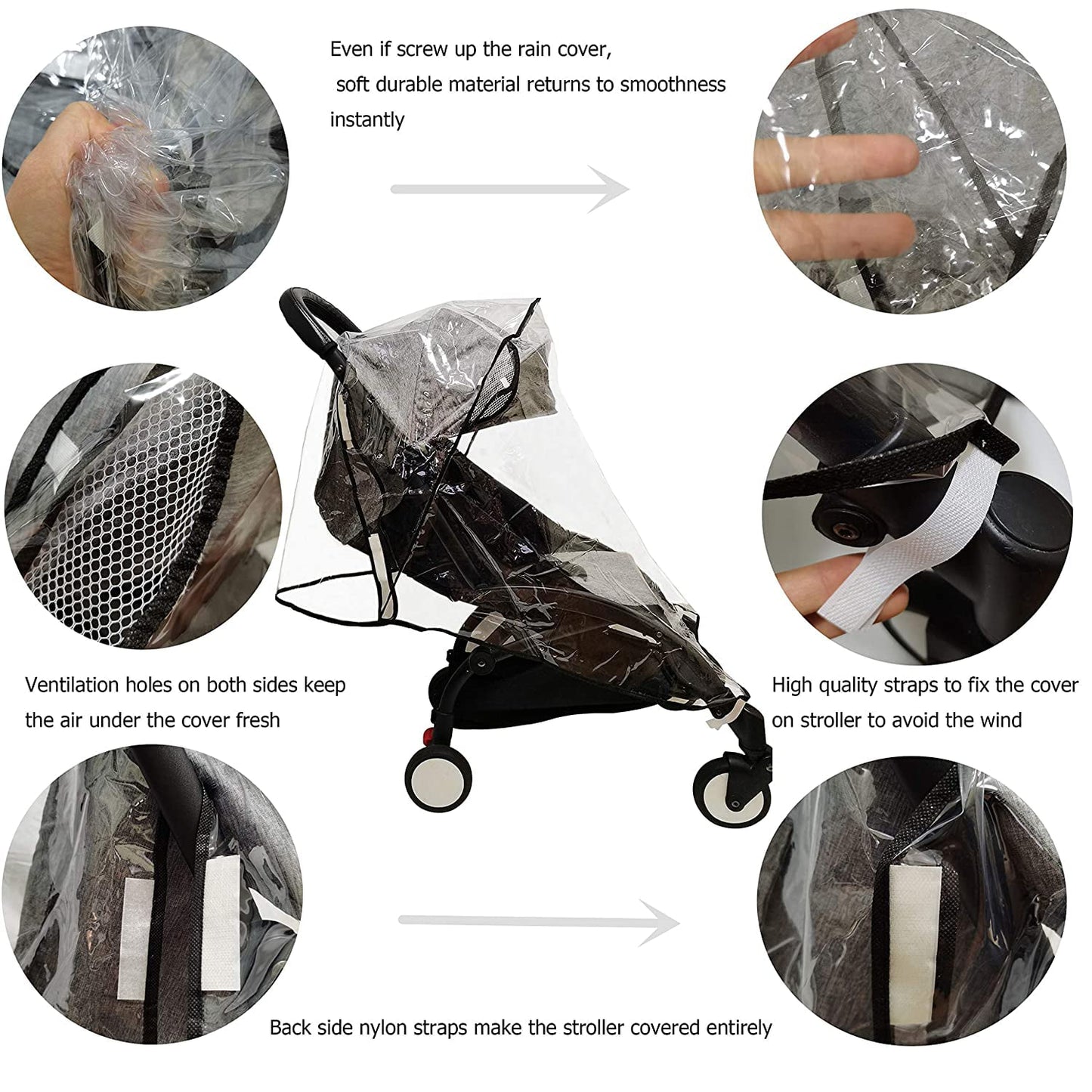 Yadala Stroller Rain Cover Universal Stroller Cover Umbrella Stroller Waterproof Snow Wind Weather Shield ,Food Grade EVA No Odor