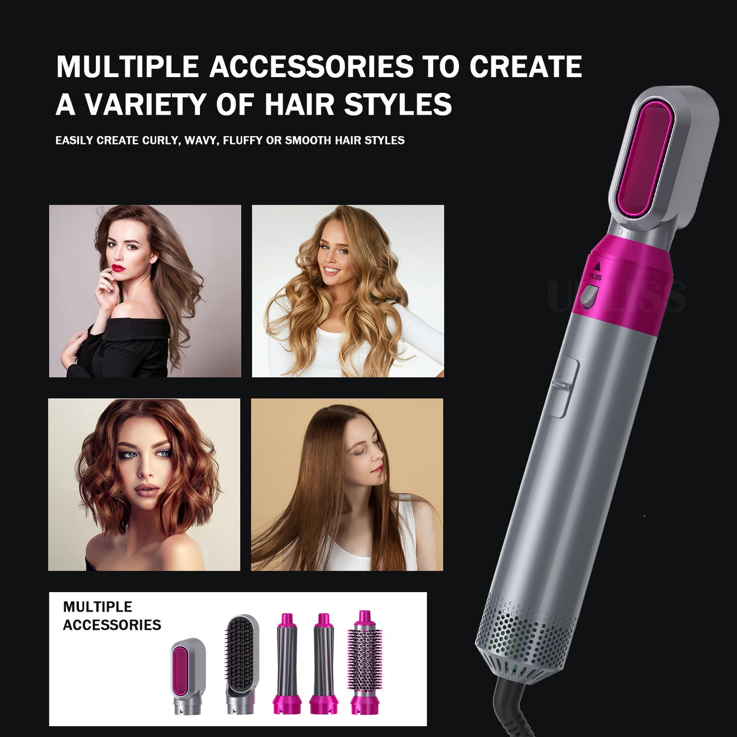 Elecsop 5 in 1 Hair Dryer Blower Brush Hairdryer Hair Curler Curling Iron Detachable Hair Airwrap Styler Electric Hair Comb Rotating Hot Air Brush for All Hairstyle