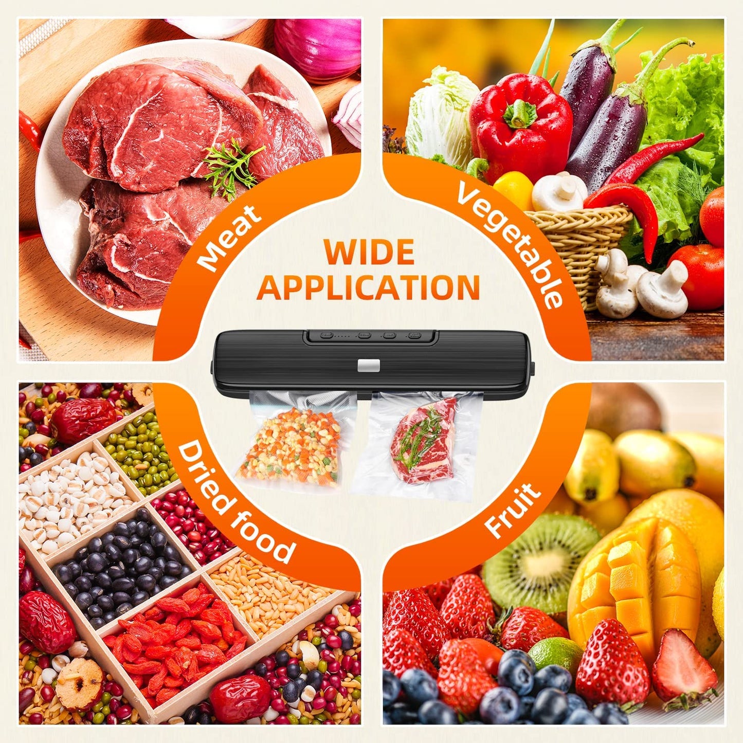 Vacuum Sealer Multi-Use Food Sealer With 15 Bags Automatic & Manual Mode For Dry Moist Soft Food