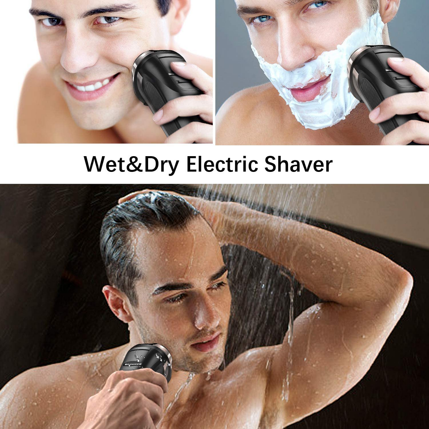 2 in 1 Electric Razor for Men, IPX7 Waterproof 4D Electric Rotary Shaver, Dry Wet Beard Trimmer Travel USB Rechargeable