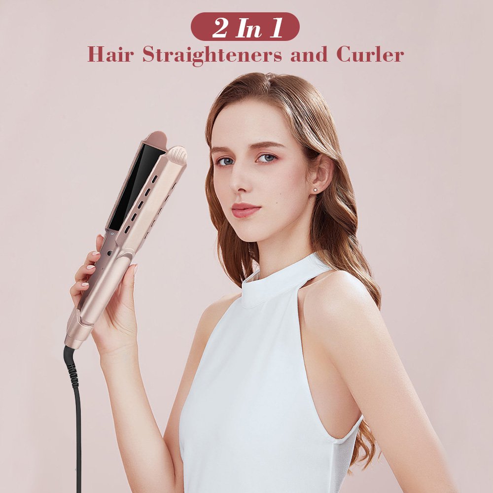 2 in 1 Flat Iron, Laverner Hair Straightener and Curling Iron, Tourmaline Ceramic Twist Straightening Flat Iron for Curls, Waves, Straight hair