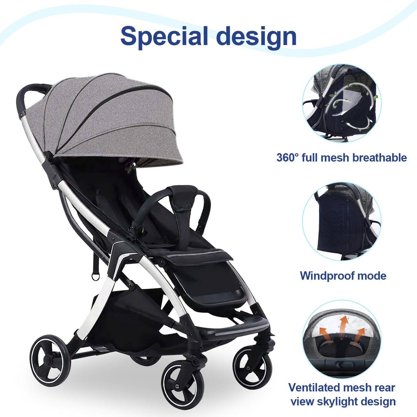 Lightweight Stroller for Toddlers, 2-in-1 Reversible and Reclinable Seat Compact Travel Stroller with Sun Canopy, Easy Carry Stroller with Adjustable Handles & Backrest