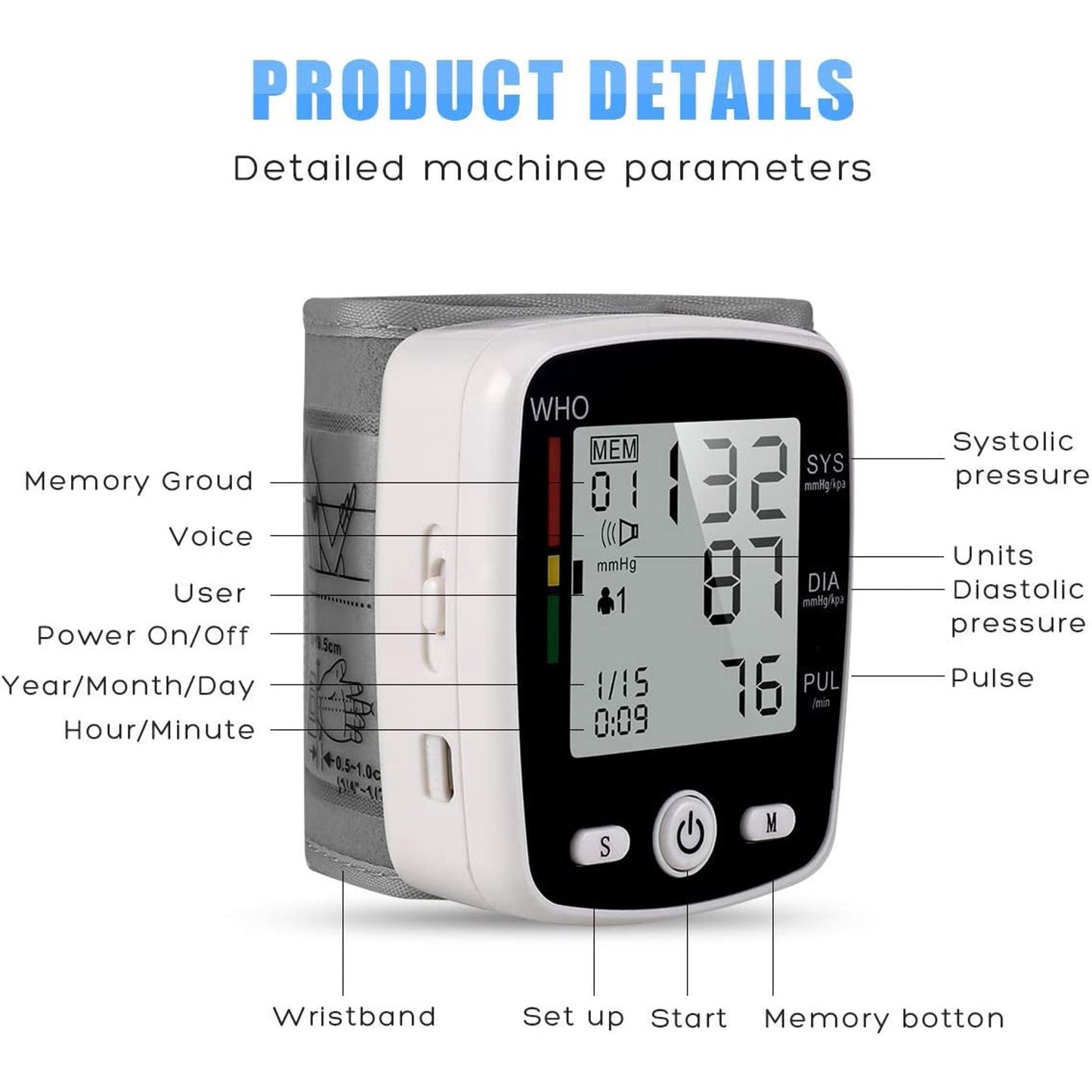 BDUN Blood Pressure Monitor, Wrist Blood Pressure Cuff Monitor with USB Charging, Automatic Digital BP Machine,Voice Broadcast, Large Display Screen