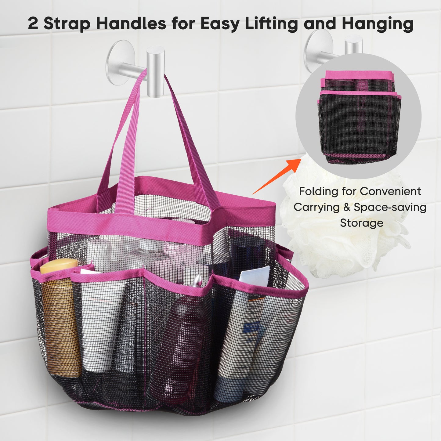 Packable Mesh Shower Bag Caddy [Quick Dry] Bathroom Carry Tote Toiletry and Bath Organizer for College Dorms, Gym, Camping, and Travel(Pink), Single Handle