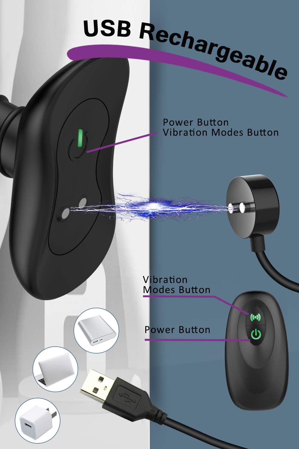 Vibrating Butt Plug, Silicone Rechargeable Anal Vibrator with Remote Control 6 Vibration Modes for Men, Women and Couples