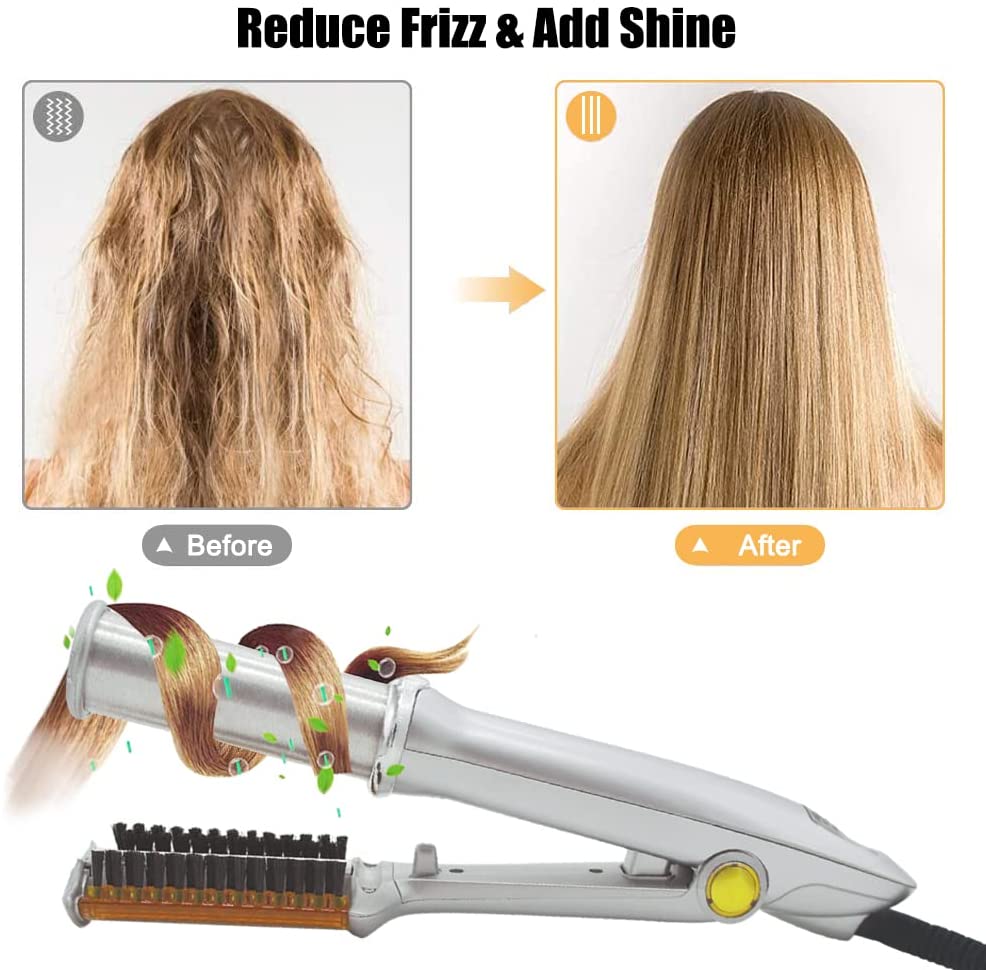 2 in 1 Hair Straightener and Curler, Freestyle Flat Iron, Heat Resistant Hair Brush Straightener for Thick Hair, 3 Adjustable Modes, for Women, Girls