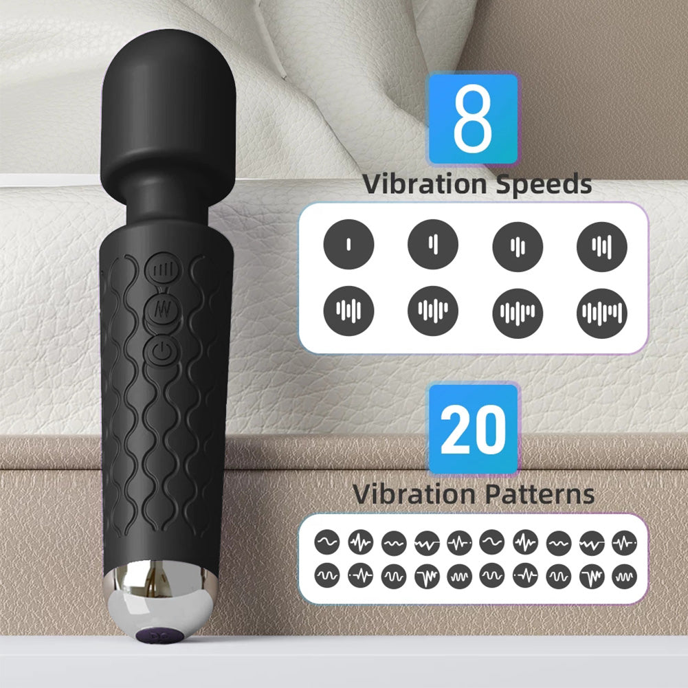 Wand Massager Vibrator with 8 Speeds 20 Vibration Modes, Personal Massager Adult Sex Toys for Women-Black