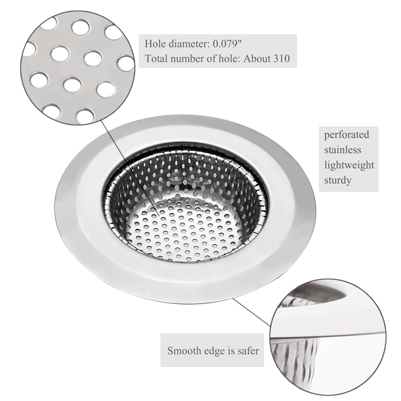 Kitchen Sink Strainer, 4.4" Stainless Steel Large Wide Rim Sink Mesh Stopper for Kitchen Drain, Basket Filter Food Catcher for Most Sink Drains, Kitchen, Shower & Utility Rooms, Silver