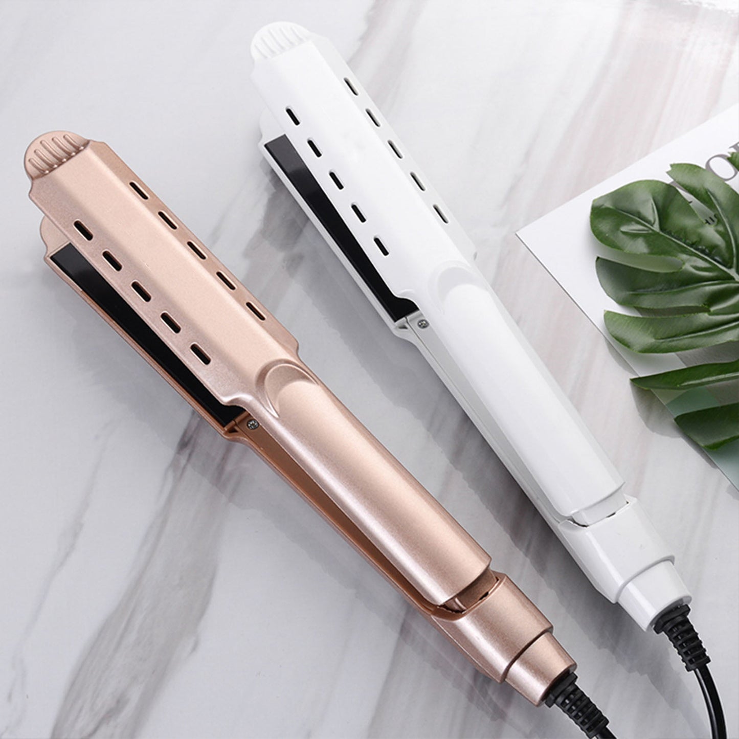 Hair Straightener and Curler, Nano-Ceramic & Titanium Plate 2 in 1 Flat Iron, Advanced Ionic Technology, Gold