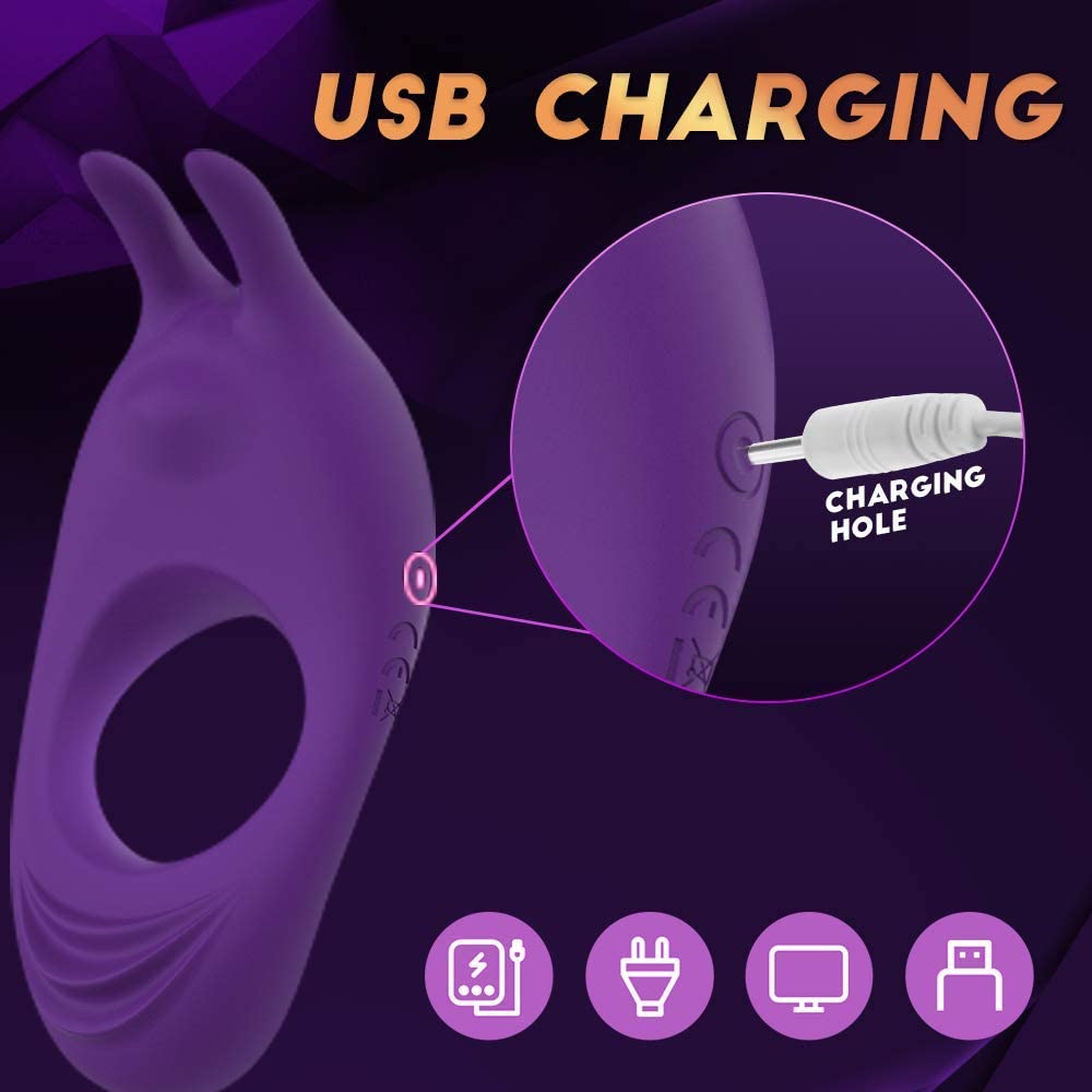 Vibrating Penis Ring with Rabbit Design, Rechargeable Penis Ring Vibrator with 9 Vibration Modes ,Centerel Silicone Male Sex Toy for Man and Couple Play