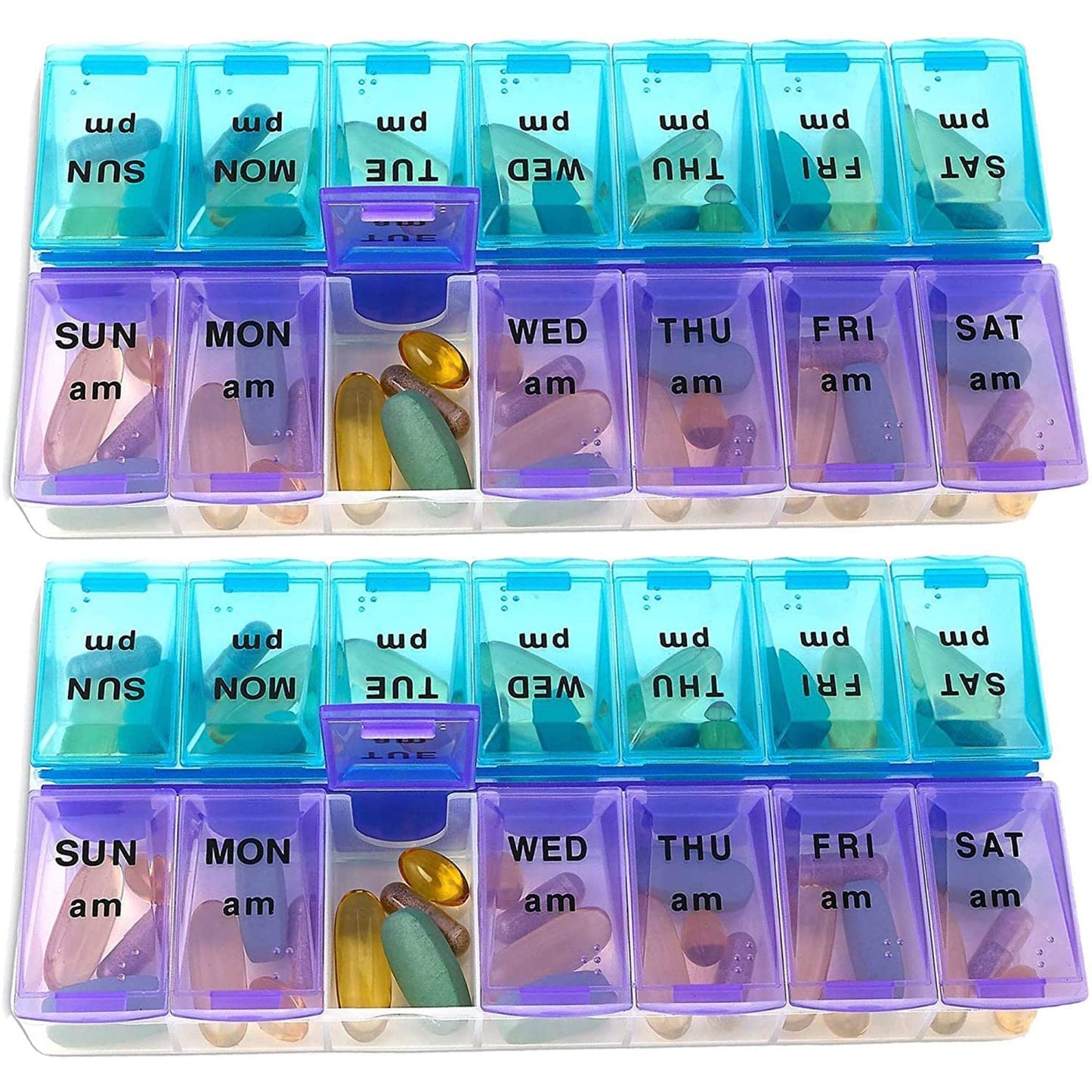 2 Pack Travel Weekly (7-Day) AM/PM Pill Organizer, Twice-a-Day Pill Case, Pill Planners, Vitamins