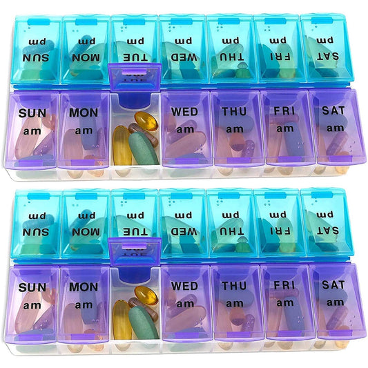 2 Pack Travel Weekly (7-Day) AM/PM Pill Organizer, Twice-a-Day Pill Case, Pill Planners, Vitamins