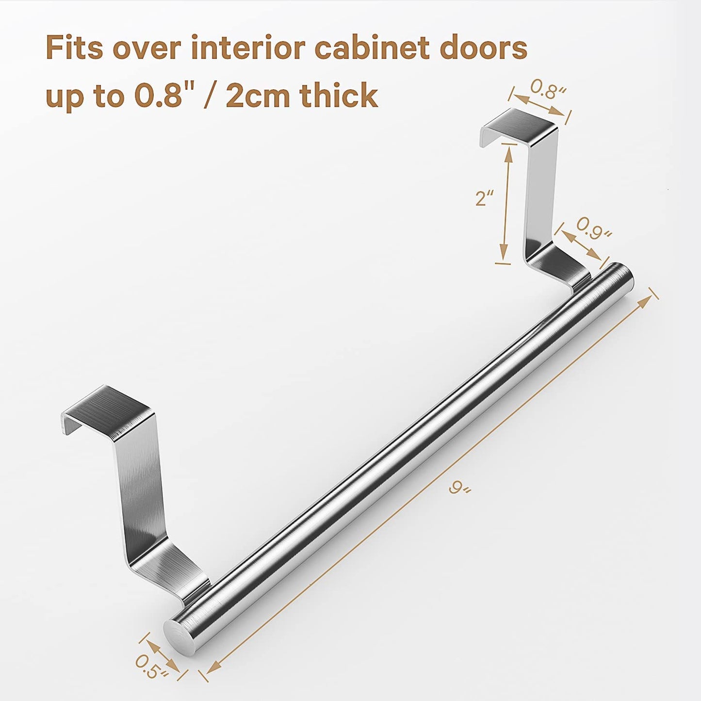 2 Pack Stainless Steel Over Door Towel Rack Bar Holders for Universal Fit on Over Cabinet Cupboard Doors