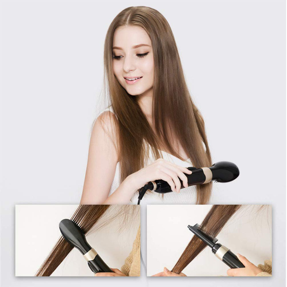 4-in-1 Negative Ion Blow Styler Hair Dryer Brush, & Volumizer in one, Curler Straightener Brush, Lightweight Hot Air for Fast Drying Salon Results