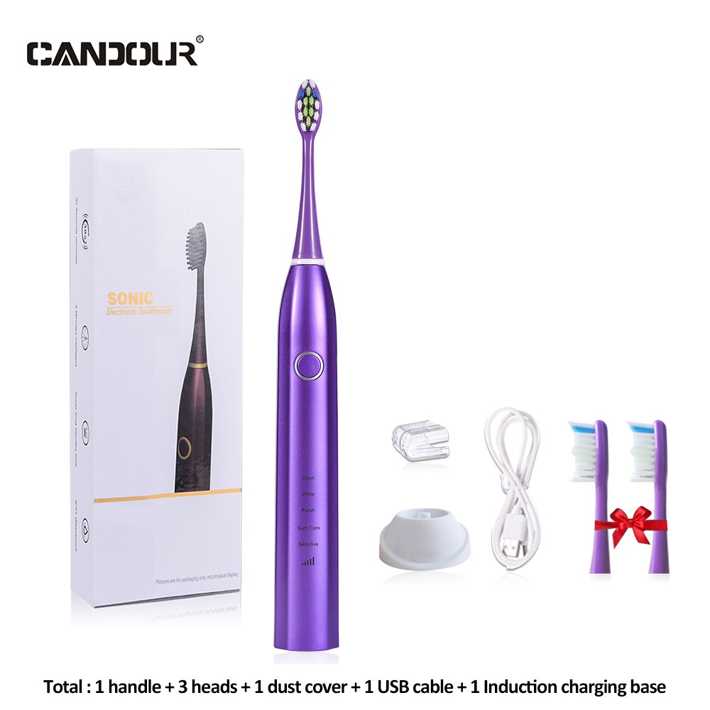 CANDOUR CD-5168 Sonic Electric Toothbrush Rechargeable Toothbrush IPX8 Waterproof 15 Mode USB Charger Replacement Heads Set