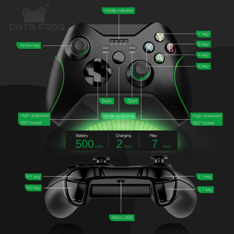 Data Frog 2.4GHz Wireless Gamepad Joystick Control For XBox One Controller For Win PC For PS3/Android smartphones Controller