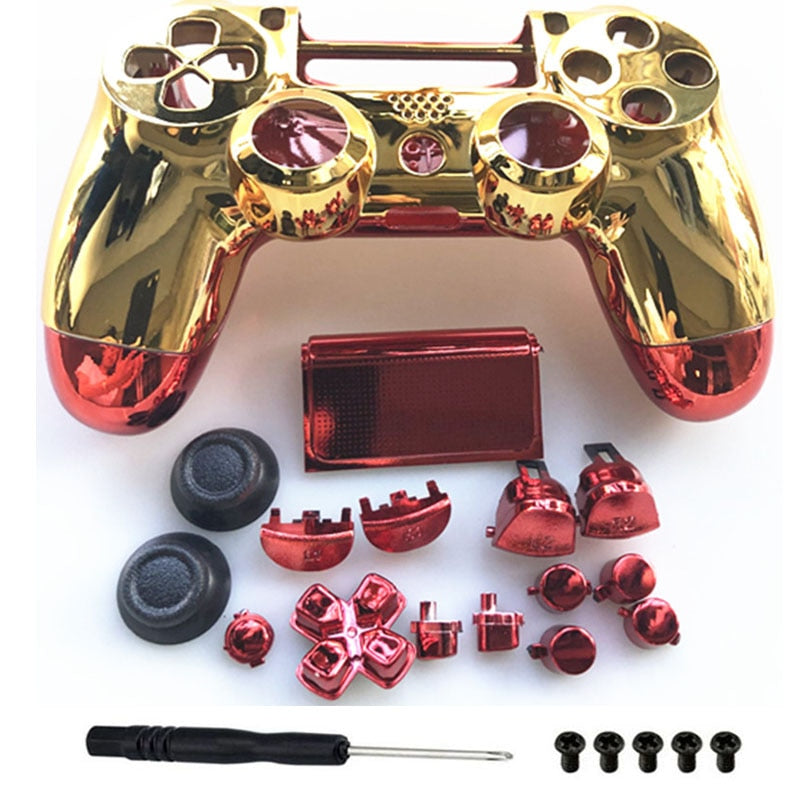 For PS4 Playstation Slim Pro JDM-040 JDS 040 Controller Full Housing Case Chrome Front Back Gold Red Shell Cover Replacement